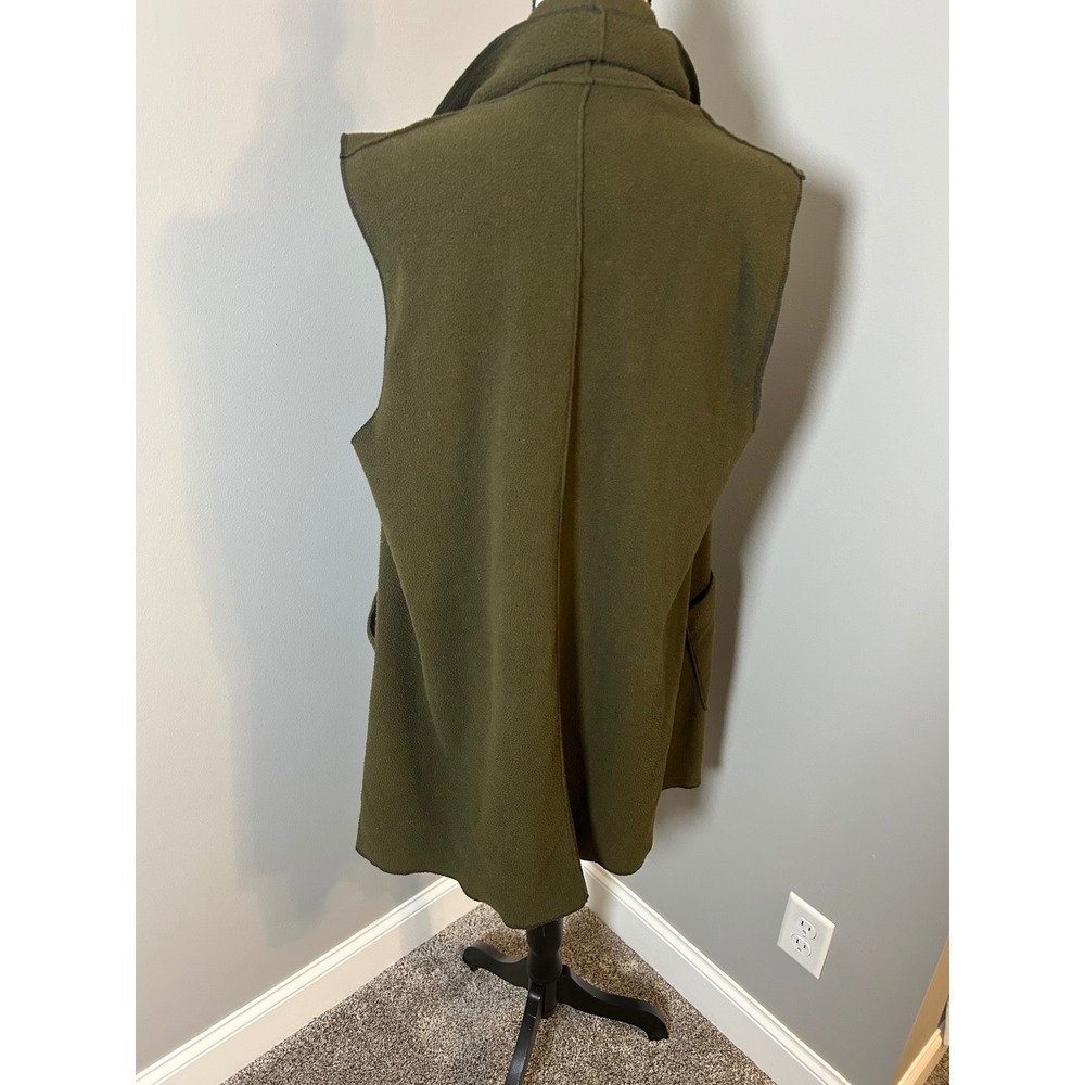 Le Moda‎ Olive Green Fleece Draped Open Front Vest Shawl Collar Pockets LDS-588 - Picture 3 of 4
